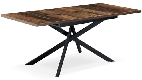 B&D home Esstisch LARS, ausziehbar 120-160 x 80 cm, 4-6 Personen Küchentisch Holztisch mit Kreuzgestell schwarz für Küche, Esszimmer, Industrial modern Design, Texas-Eiche, 11202-XS-EITE