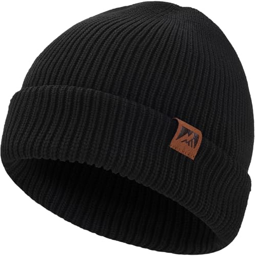 ricema Beanie Mütze Herren Damen Winter Warme Wintermütze Strickmütze Dehnbare Weiche Skimütze Unisex Sport Beanie Hat Geschenke für Männer und Frauen,Schwarz