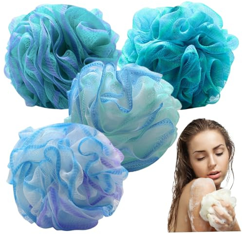 Set da 4 confezioni di luffa per doccia, spugne da bagno in PE da 5, 1 pollici per donne e uomini con schiuma ricca ed esfoliazione delicata