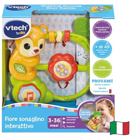 VTech Fiore, Sonaglino Interattivo con Molte Attività per lo Sviluppo della Motricità, Giochi Neonato con Sensore di Movimento, Lingua Italiana, Batterie Incluse, 3-36 Mesi
