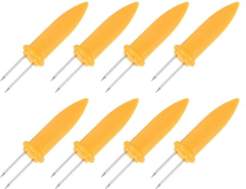 M METERXITY 8-Pack Corn Holders, 3.5 Inch Stainless Steel Corn on the Cob Holders with Anti-Scald Handles for BBQ/Parties/Home Cooking/Camping, Cob Skewers [Yellow]