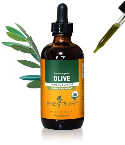 Herb Pharm Certified Organic Olive Leaf Liquid Extract for Immune System Support, 4 Fl Oz