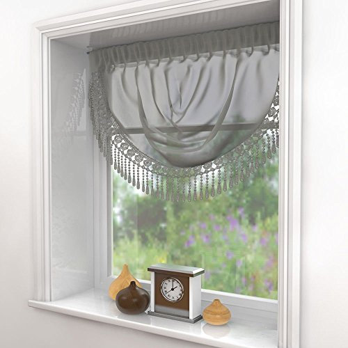 Plain Pewter Grey Silver Swag Luxury Macrame Pelmet Swag Macrame Fringe Tassel Valance Drapes Voile Net Window Decor