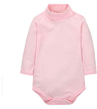 CuteOn Baby Boys Girls Solid Color Basic Turtleneck Cotton Bodysuit Jumpsuit Pink 24 Months