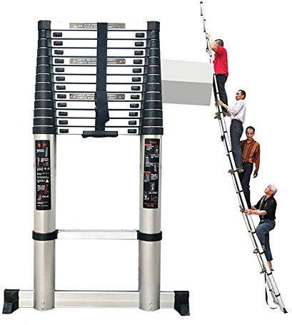 GJSN Leitern ， Teleskopleiter, Tragbare Lange Leiter 4.6M-7M Gerade Leiterverlängerung Tragbare Aluminium-Trittleiter Mit Stabilisierungsstange Für Den Innen- Und Außenbereich,7 M,7 M
