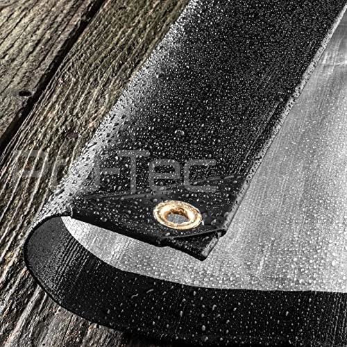 200GSM Tarpaulin Extra Heavy Duty Builders Waterproof Ground Sheet Cover Shelter Black & Gold or Black & Silver 8ft x 16ft (2.4m x 5m) - Black/Silver