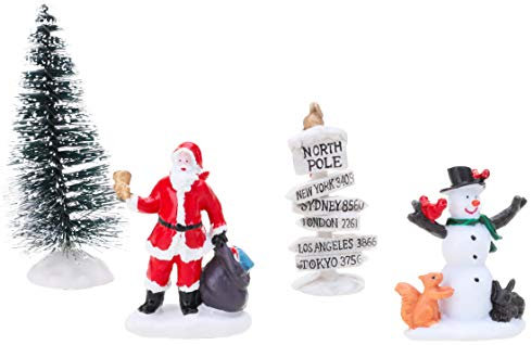 Toyland® Mini Resin Christmas Collectible Ornament - Village Scene Accessories - Christmas Figures (Santa, Snowman, Tree & North Pole Sign 10cm x 4cm)