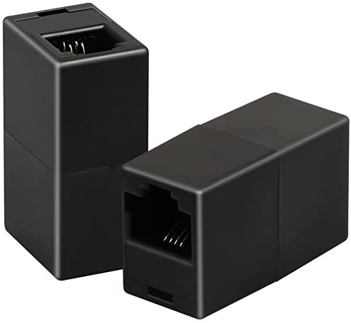 Uvital RJ11 6P4C Inline Coupler, Modular Female to Female Straight Telephone Extension Cable Cord Coupler Adapter Jack (Black, 2 Pack)