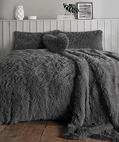 NUOVO set di biancheria da letto Teddy Bear in pile soffice e caldo con copripiumino e federe (Antracite, singolo)