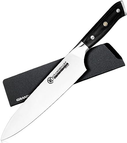 Couteaux de Cuisine Full Tang, Grandsharp German Acier Inoxydable Couteaux de Cuisine Professionnelle, 8 Pouces Couteau Professionnel et Universel, Couteau de Chef avec Pakka Manche en Bois