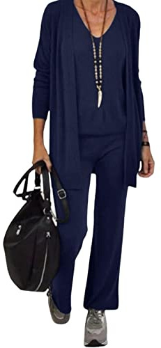 Dejamy Completo 3 pezzi, cardigan a mantella maglia e pantalone (54, Blu)