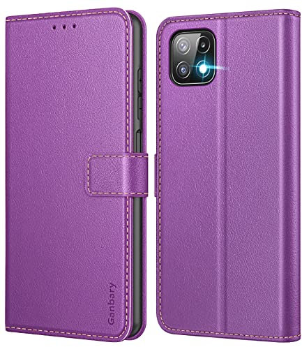 Ganbary Compatible with Samsung Galaxy A22 5G Case, Premium PU Leather Flip Wallet Phone Case Cover [Full Protection] [Card Slots] [Kickstand] for Samsung Galaxy A22 5G, Purple
