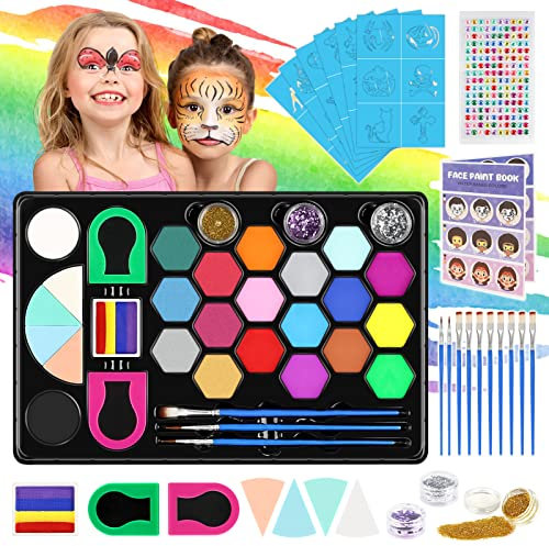 Kinderschminke Set, 48 PCS mit Glitzer Tattoo Kinder Theaterschminke Faschingsschminke Professionelle Schminken Kinder Face Paint für Halloween Karneval Geschenk