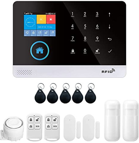 433MHz Wireless WIFI + GSM Auto-Dial Security Alarm System Mobile APP Remote Control 2G+WIFI Compatible with Alexa Google Home Voice Control