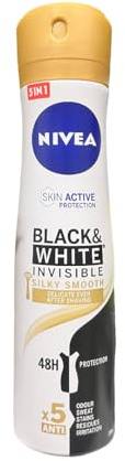 Nivea Deodorant Spray Invisible Black & White Silky Smooth White Mark Protection Reliable 48h Anti-Perspirant Does Not Irritate Skin After Shaving 150 ml (Pack of 6)