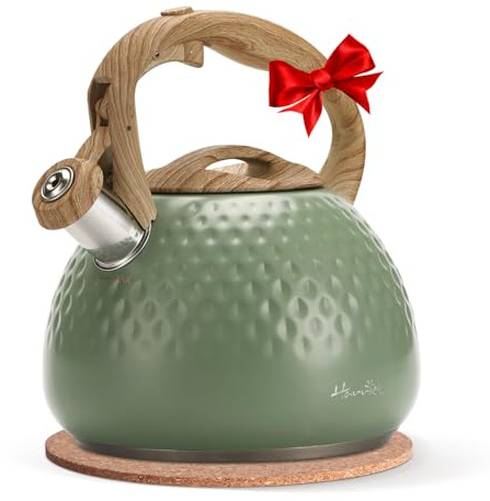 harriet Tea Kettle, Tea Pot for Stovetop, 2.5QT Whistling Kettle with 5-Layers bottom, Food Grade Stainless Steel Kettles with Hot-Resistant Handle Gas Electric Applicable, Green