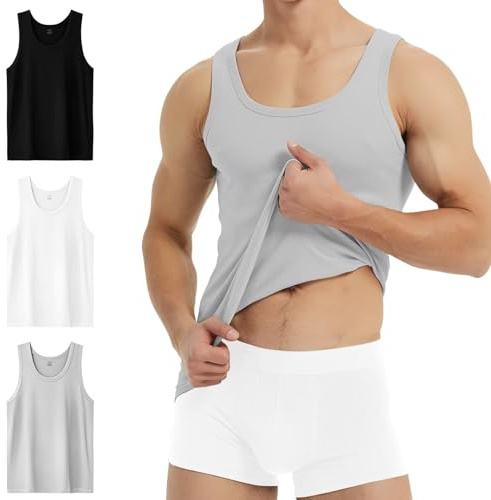 YouShow Undertröja för män, 3/5-pack, 100 % bomull, linne, finribbad