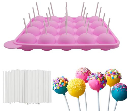 MytaYt 20 Cake Pop Silikonform Backform Silikon Cake Pop Silikon Form mit Stäbchen Silicon Pop Lollipop Form für Lollipop Cupcakes Süßigkeiten Gelee Schokolade Rosa