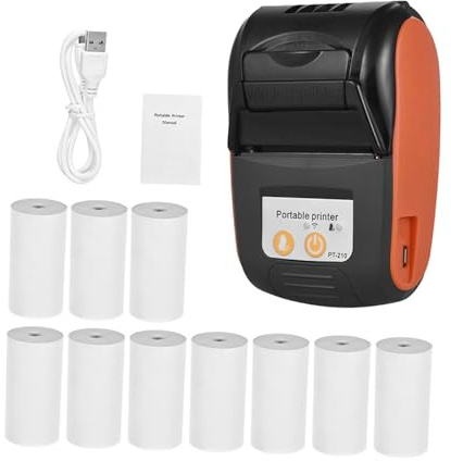 Sunydog Tragbarer Bondrucker Belegdrucker, Mini-Thermodrucker Pt-210 58 mm für Einzelhandelsgeschäfte, Restaurants, Fabriken, Logistik, 10 Rollen Papier, Geeignet für iOS für Android
