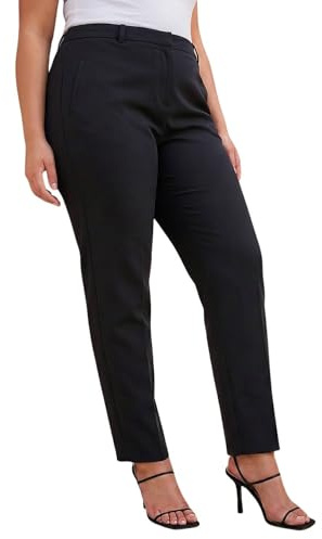 Roman Straight Leg Stretch Trousers for Women UK Ladies Work Office Smart Suit Pants Slacks Cigarette Tailored High Elasticated Waist Ankle Grazer Slim Angela