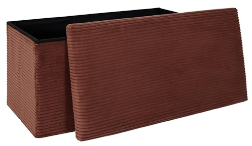 HOME DECO FACTORY - Coffre Banc Pliable Côtelé Scott Terra M2 - Mobilier Assise et Rangement - Dimensions 76 x 38 x 38 cm - Hauteur Assise 38 cm - Couleur Terracotta - Modèle Scott