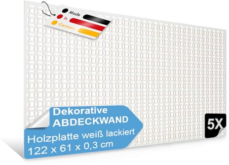 PEGBOARD - DHAKA Lochwand 122 x 61 x 0,3 cm MDF Holzplatte weiß lack. - Hergestellt in Deutschland - Heizkörperverkleidung, Türfüllung, Paravent oder Lüftungsgitter - Dekorative Lochplatte [Maxipack]