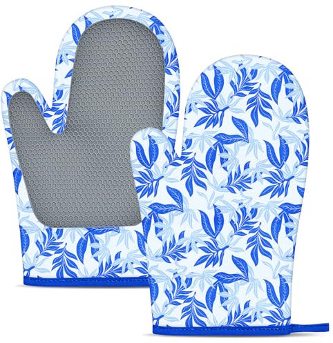 Guantes de Horno con Superficie de Silicona Resistentes al Calor con Forro Acolchado, Soportes Antideslizantes extendidos para Cocina, Hornear, cocinar a la Parrilla (Azul)