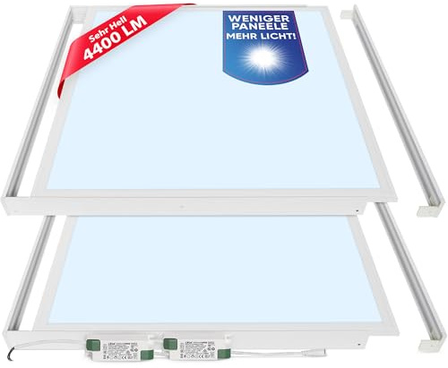 LECOM 2er Set LED Deckenleuchte Flach 62x62 - LED Panels mit Rahmen Tageslicht Sehr Hell 4400lm 3000/4000/6000K 110lm/W Aufputz Aufbau (Kaltweiß (6000K) mit Aufbaurahmen)
