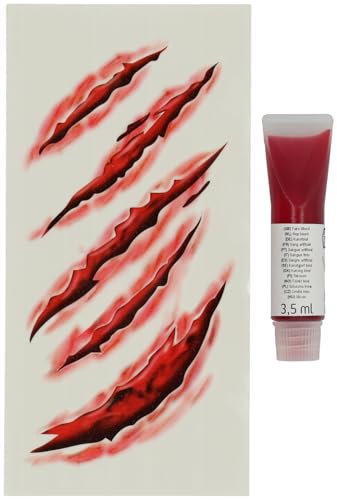 Folat 23921 Décoration-Ensemble peinture pour le visage-Faux sang et tatouage-Halloween, Rouge