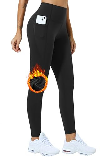 Enjoyoga Thermo Leggings Damen mit Taschen [für Winter] - High Waist Sporthose Laufhose Yogahose Geeignet für Sport und Alltag - XXL 03(Schwarz)