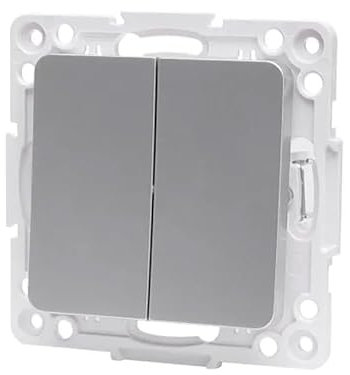 Silverplatta för enkelriktad strömbrytare med två infällda nycklar. Perfekt för att modernisera och ge en elegant touch till dina elinstallationer hemma.