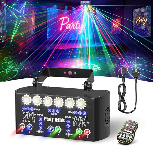 BrightWish Jeux de Lumière DJ Professionnel RGB avec Effets Stroboscopiques et Laser, Télécommande IR, Éclairage de Scène pour Soirée, Fête, Anniversaire, Bar, DJ, DMX 512, Lumière Disco, Laser DJ