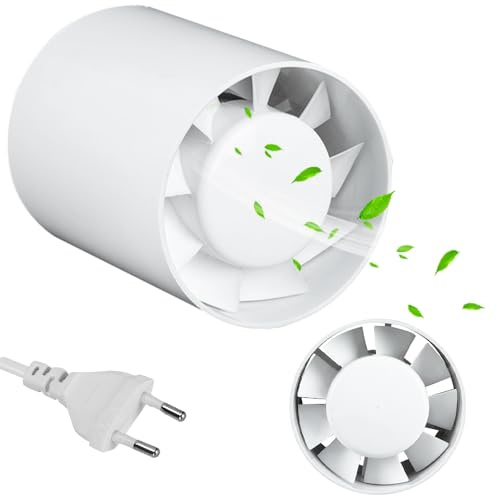 Aoreun 100 mm Extracteur D'air Silencieux, Ventilateur d'extraction de Gaine 130m³/h, 10W 34dB, Conduit en Ligne Axial de la Gain pour le Bain, WC, Toilette, Tente, Serre, Cuisine, Bureau, Garage