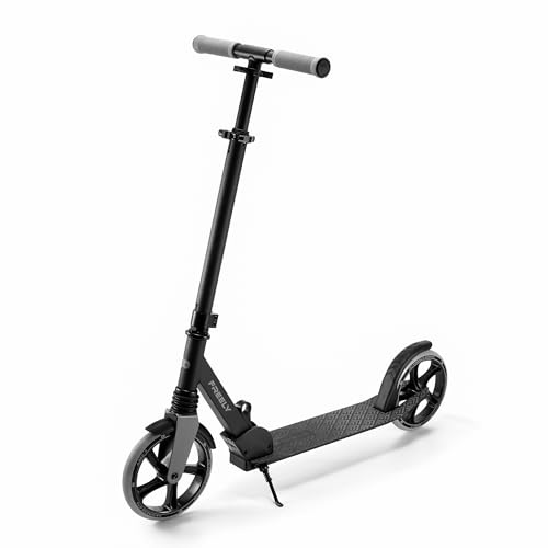Kinderkraft FREELY fino a 100 kg, monopattino, monopattino pieghevole, per bambini dai 5 anni e adulti, grandi ruote in PU da 20 cm, altezza del manubrio regolabile da 82 cm a 105 cm, Nero