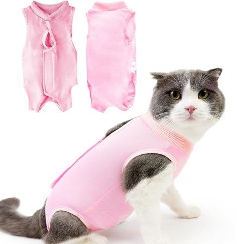 AOOTUERL il Gatto Tuta da Recupero Post Operatorio, E-Collar Alternativa per Ferite Addominali o Malattie Pelle, Animale Domestico adatta per il recupero di chirurgia per gatt(M)