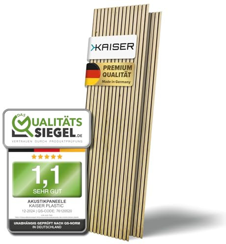 Kaiser plastic® Akustikpaneele 3d Holz 2er SET | Farbe: Eiche | Holzpaneele Wand in verschiedenen Formaten | Wandpaneele aus Holzfunier und Filz | moderne Holzoptik (120 x 60 cm - 2 Stk.)