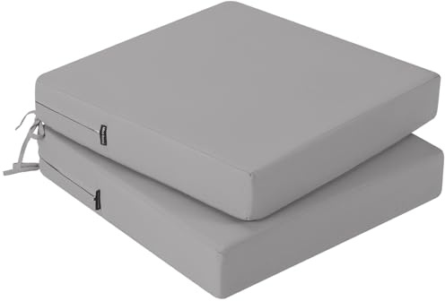 PRIMEPATIO Outdoor Stuhlkissen 45x45, 2er Set mit Bändern, Hellgrau
