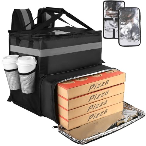 Food Delivery Bag,Large Insulated Backpack for Doordash/Uber Eeats, Expandable Cooler Bags for Bike/Motorcycle with Reflective Strip and Cup Holders,Reusable Pizza Food Delivery Bag with Hand Straps