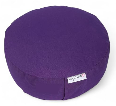 maylow Yoga mit Herz® Coussin de méditation de qualité supérieure - Broderie Namaste/Basic - Housse lavable - Coussin intérieur en vannure d'épeautre bio - Diamètre : 33 cm - Hauteur : 15 cm