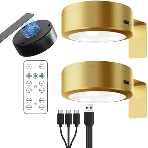 Genérico 2 Aplique Luz Cuadros Sin Cable,2Lampara Pared Recargable USB Focos LED Cuadro Mando a Distancia Luces Expositores Batería Lámpara Imagen Inalámbrica Luz Adhesiva Pared para Vitrina