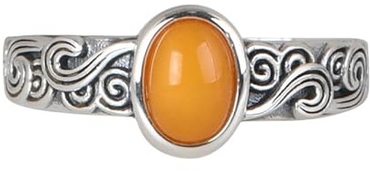 Bague En Argent Sterling 925 Avec Œuf En Ambre Pour Femme, Délicate Bague Épaisse Avec Vagues De L'Océan, Anneau Ouvert Réglable, Bijoux De Fiançailles, Cadeau De Fête Pour Femmes Et Filles