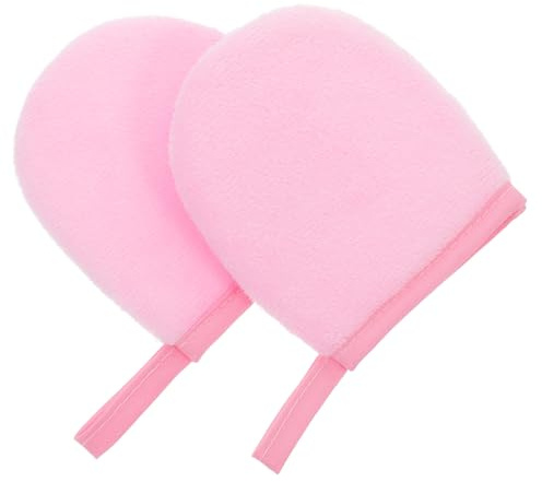 FOMIYES 2 Manoplas de Felpa para Aplicar Aceite Bronceador y Crema Solar, Guantes Reutilizables para Masaje y Protección, Pack de 2 Unidades Rosas