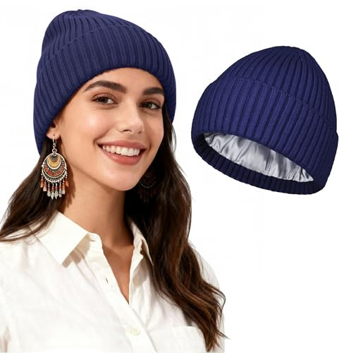 TSKNOMO Bonnet Chic doublé de Satin – Bonnet d’Hiver Chaud en Tricot pour Femme & Homme, Style Tendance Unisexe