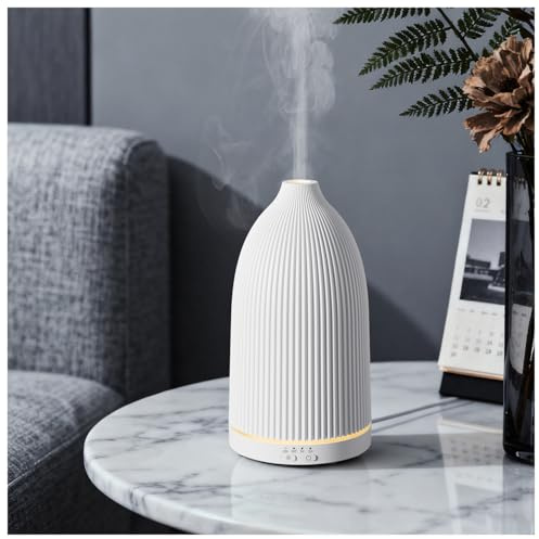 SALKING Essential Oil Diffuser, 100ml Aromatherapy Diffusers with Adjustable Mist Mode Timer, Ultrasonic Cool Mist Humidifier for Essential Oils with 8 LED Colour Light, for Office Home (White)