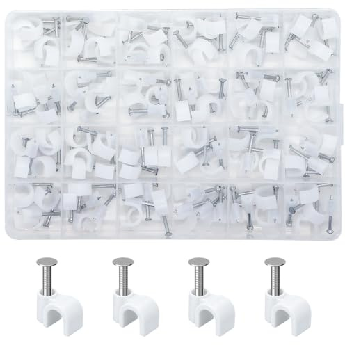 120 Pcs Grapas para Cables Pared, Clips para Cables con Clavos Fuertes, Sujeta Cable para Ethernet, Eléctricos, línea telefónica y USB TV(M10, blancos)