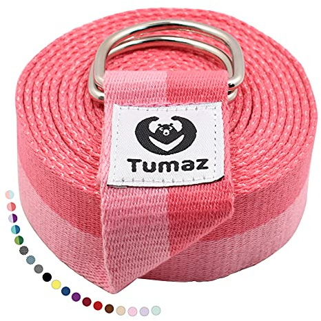 Tumaz Sangle de Yoga/Ceinture Yoga/Sangle d’Étirement [15+ Couleurs,1,8/2,4/3 Mètres] avec Boucle D-Ring Réglable Extra Sûre, Texture Délicate Durable et Confortable