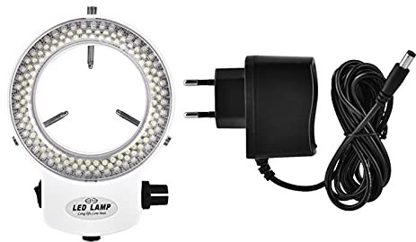 Anneau Lumineux LED, Caméra Industrielle LED Anneau Optique Microscope Caméra 144 LED Perles Source de Lumière Réglable Anneau Lampe Plus de 18000LUX (220V Blanc)