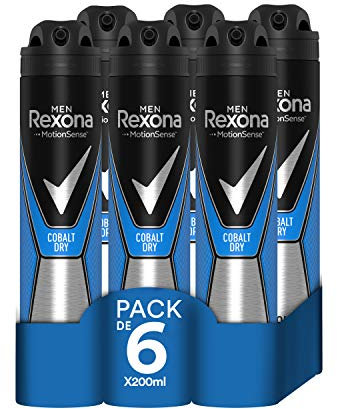 Rexona Desodorante Aerosol Antitranspirante para hombre Cobalt Dry 200ml - Pack de 6, El embalaje puede variar