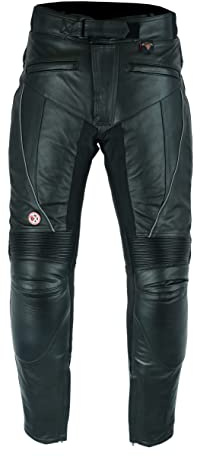 Texpeed Pantalones de moto cuero - Hombre Impermeable Motocicleta de turismo para de con auténtica protección de armadura de motociclista CE (EN 1621-1) Negro - (XL Cintura/Pierna Largo)