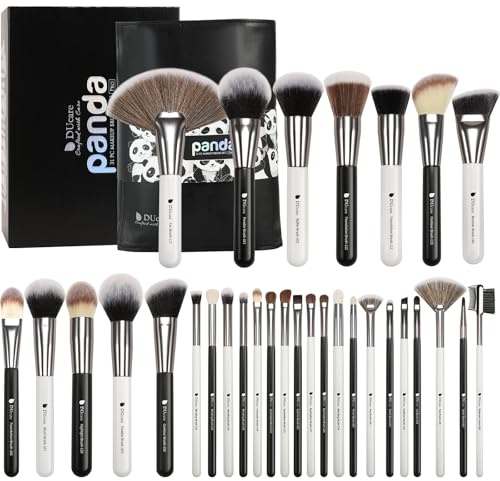 DUcare Brochas de Maquillaje Profesional Con Bolsa de Cosméticos 31 piezas Premium Synthetic Set de Pinceles de maquillaje para Artista de Maquillaje(Estilo panda）